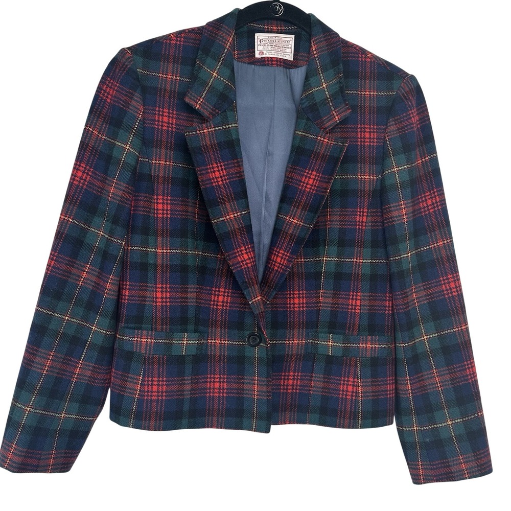 Petite Pendleton Vintage Wool Plaid Blazer Size 10 Made in USA Heritage Preppy